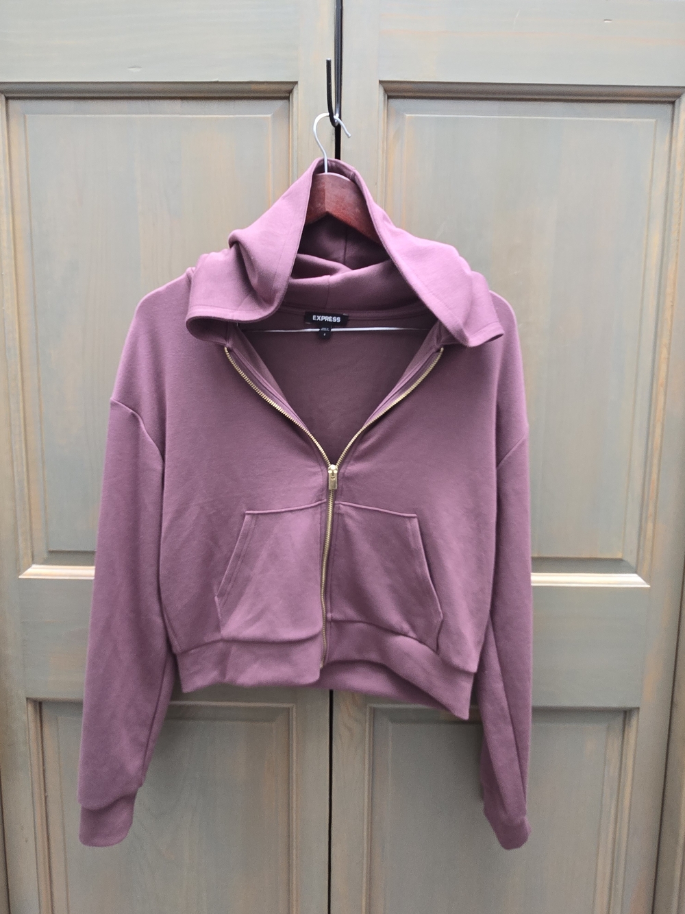 Express Mauve Zip Hoodie with Gold Hardware